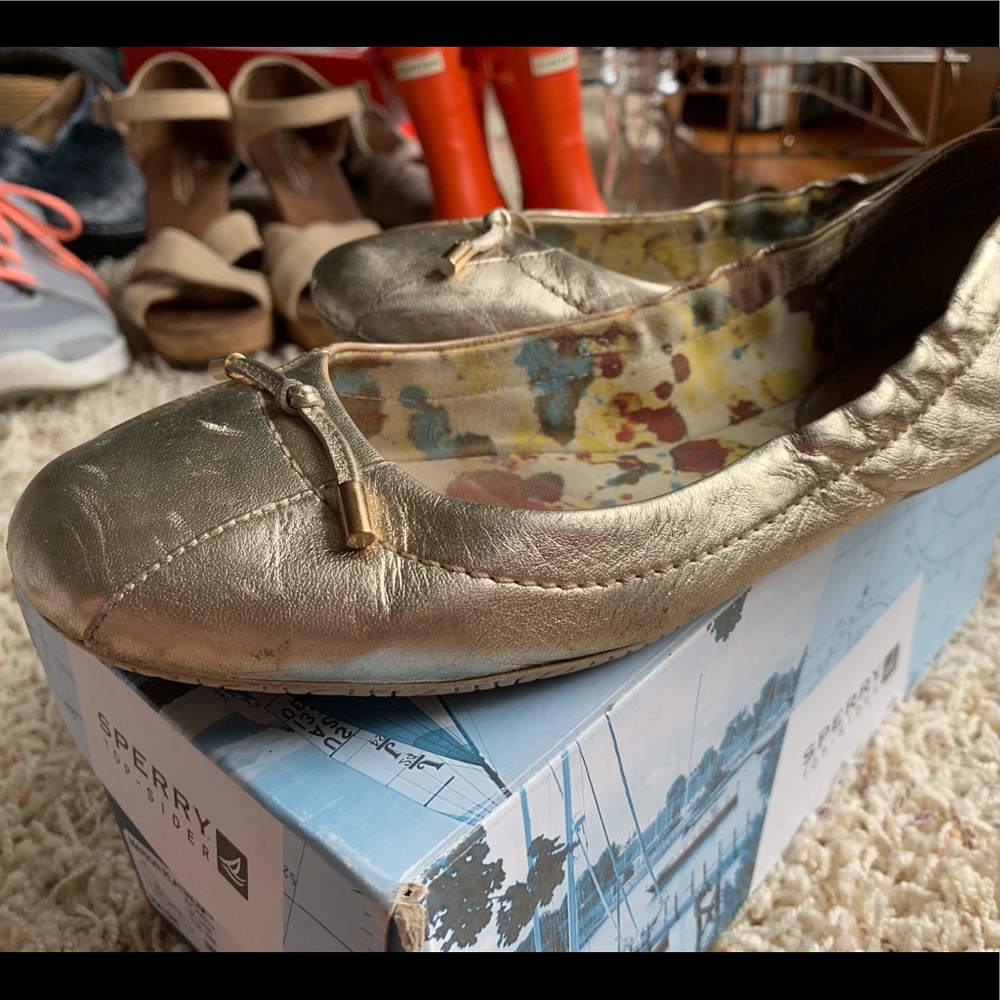 Sperry Marion Platinum Gold Leather Ruffle Slides